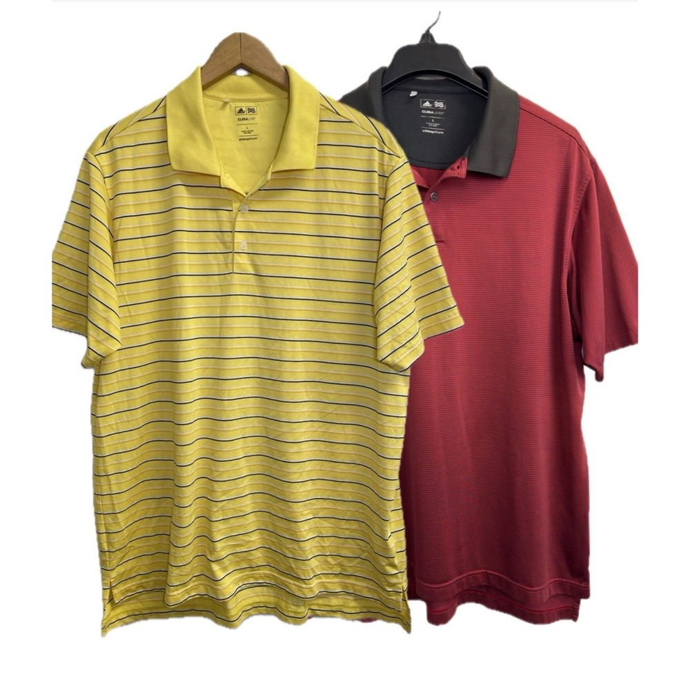 Lot of 2 Adidas Polo Shirts Mens L Yellow, Red Striped West Lake Golf Club